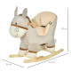 Kids Children Rocking Horse Plush Ride On Donkey Seat w/ Sound Wood Base Seat Safety Belt Toddler Baby Toy Rocker Grey 18 - 36 M