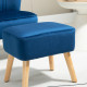 Velvet Accent Chair Occasional Tub Seat Padding Curved Back w/ Ottoman Wood Frame Legs Home Furniture, Dark Blue