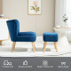 Velvet Accent Chair Occasional Tub Seat Padding Curved Back w/ Ottoman Wood Frame Legs Home Furniture, Dark Blue