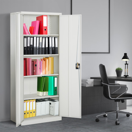 Vinsetto Cool Rolled Steel Tall Office Lockable Filing Cabinet 2 Doors 4 Internal Adjustable Shelves Bookcase Cabinet Storage Un