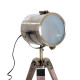 Vintage Tripod Table Desk Lamp Bedside Light Spotlight Brass Antique Searchlight Wooden Base