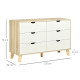 Bedroom Chest of Drawers, Wide 6-Drawer Dresser, Storage Drawer Unit with Wood Legs for Living Room, White and Light Brown