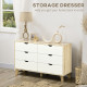 Bedroom Chest of Drawers, Wide 6-Drawer Dresser, Storage Drawer Unit with Wood Legs for Living Room, White and Light Brown