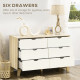 Bedroom Chest of Drawers, Wide 6-Drawer Dresser, Storage Drawer Unit with Wood Legs for Living Room, White and Light Brown