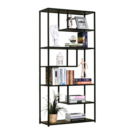 6 Tier Bookcase, Industrial Tall Shelf Unit with Steel Frame for Home Office, Study, Living Room, Hallway, 82 x 33.5 x 175 cm, R