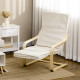 Wooden Lounging Chair Deck Relaxing Recliner Lounge Seat with Adjustable Footrest &amp; Removable Cushion, Cream White