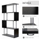 S Shape Bookcase, 5 Tiers Bookshelf, Modern Freestanding Storage Shelf for Home Office, Study, Living Room, 80 x 30 x 145cm Blac