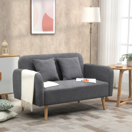 2 Seater Sofa, Modern Fabric Loveseat Sofa, Small Couch with 2 Pillows, Armrest and Wood Legs for Living Room, Bedroom, Home Off