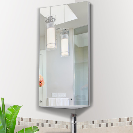 Stainless Steel Wall mounted Bathroom Corner Mirror Storage Cabinet Single Door 300mm (W)