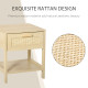 Nightstand with Rattan Drawer and Storage Shelf, Bedside End Table for Bedroom, Living Room