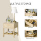 Nightstand with Rattan Drawer and Storage Shelf, Bedside End Table for Bedroom, Living Room