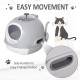 PawHut Cat Litter Box Toilet with Litter Scoop Enclosed Drawer, Front Entry Top Exit, Easy To Clean Grey