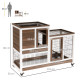 PawHut Two-Tier Rabbit Hutch Pet Cage, with Wheels - Brown