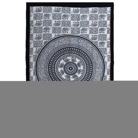 Single Cotton Bedspread + Wall Hanging - Mono - Elephant Mandala