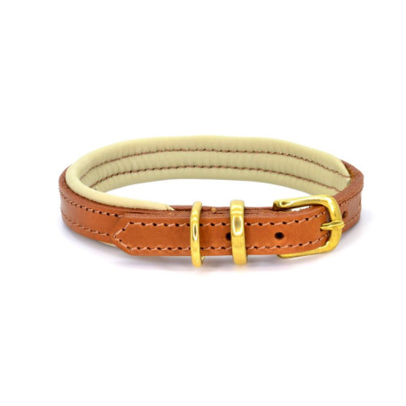 Dogs & Horses - Padded Leather Dog Collar - Tan with Brass