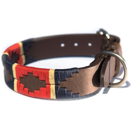 Pioneros Polo Dog Collar - Red/Navy/Cream Stripe