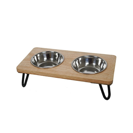 Rosewood - Wooden Double Diner Dog Bowls 350ml