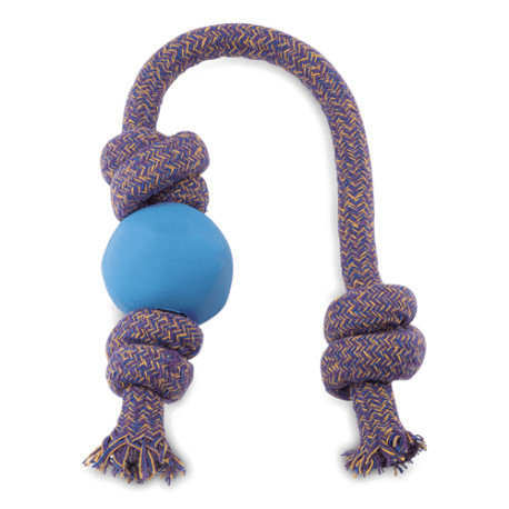 Beco Natural Rubber Ball on Rope Dog Toy, Blue, Small