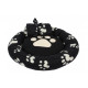 Dream Paws Bed 55x55cm &amp; Blanket 80x80cm Bundle Set Black Fleece Pawprint