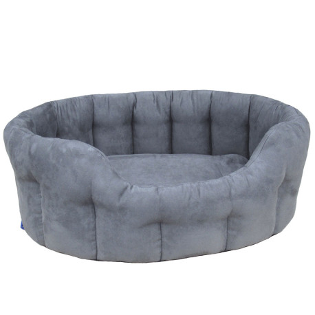 P&L Premium Oval Drop Fronted Faux Suede Softee Grey Dog Bed