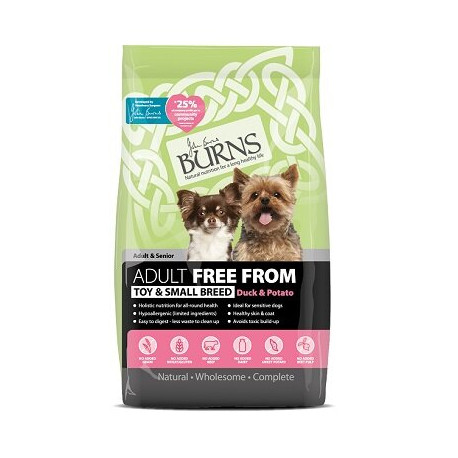 Burns Free From with Duck & Potato Toy & Small Dog Food 2kg