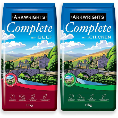 Arkwrights Complete Dry Dog Food 2 pack (30kg) - 1 x 15kg Chicken 1 x 15kg Beef