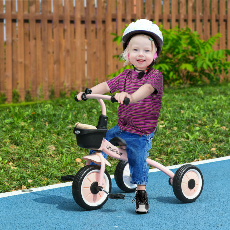 AIYAPLAY Kids Trike, Tricycle, with Adjustable Seat, Basket, Bell, for Ages 2-5 Years - Pink