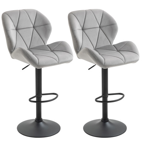 Adjustable Bar Stools Set of 2, Armless Upholstered Swivel Counter Chairs, Barstools with Back, Footrest, Light Grey