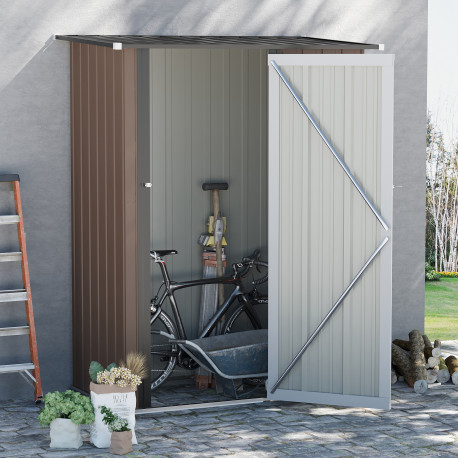 Outsunny 5ft x 3ft Garden Metal Storage Shed, Outdoor Tool Shed with Sloped Roof, Lockable Door for Tools, Equipment, Brown