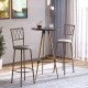 Set of 2 Bar Chairs Swivel Armless Upholstered Metal Frame Barstools with Backrest &amp; Footrest, Bronze