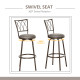 Set of 2 Bar Chairs Swivel Armless Upholstered Metal Frame Barstools with Backrest &amp; Footrest, Bronze