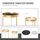 Nest of Tables, Round Coffee Table Set of 2, Nesting Tables with Embedded Tabletop and Metal Frame, Gold Side Table for Living R