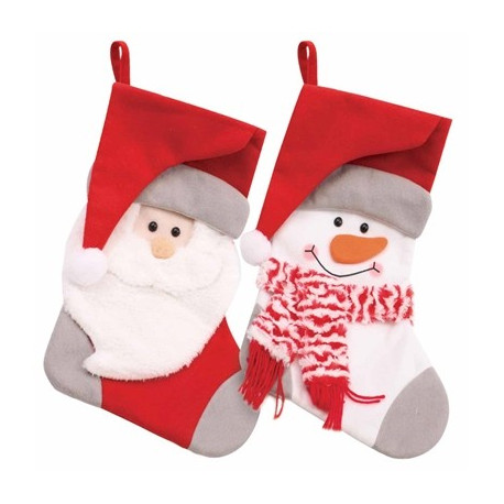 Plush Red and Grey Christmas Stocking (Assorted)