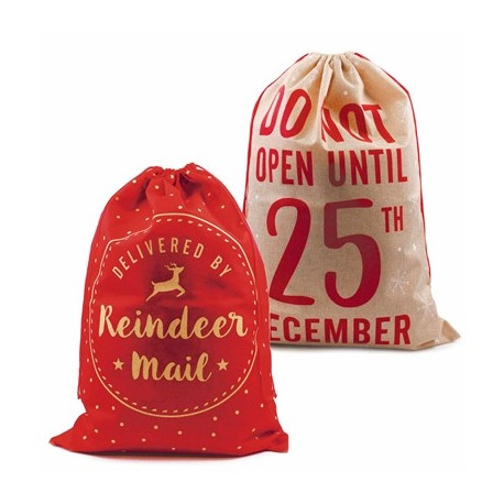 Plush Hessian Christmas Printed Sacks (Assorted)