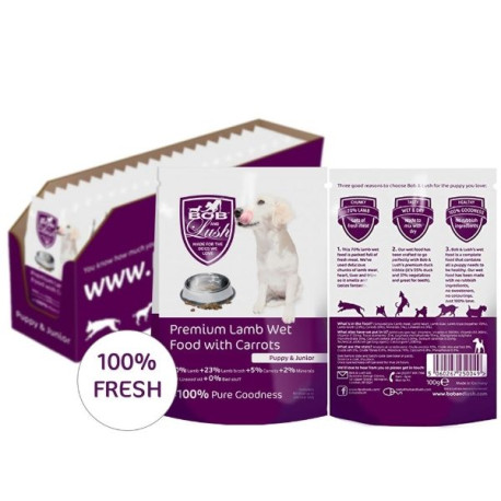 Bob and Lush Grain-free Puppy Wet Dog Food in Pouches - Lamb 20x100g