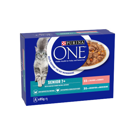 Purina ONE Senior 7+ Wet Cat Food Salmon and Ocean Fish 8x85G