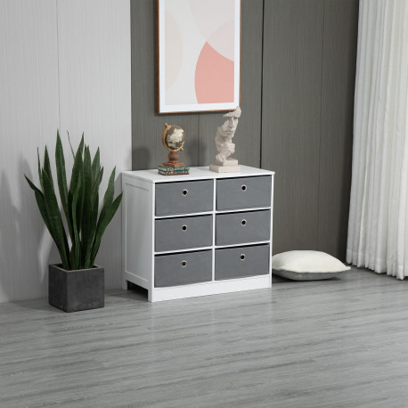 Chests of Drawer, Fabric Dresser Storage Cabinet with 6 Drawers for Bedroom, Living Room and Hallway, White and Grey