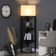 Corner Floor Lamp with Shelves, Modern Tall Standing Lamps for Living Room, Bedroom, with Chain Switch Bulb not Included, Black