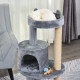 PawHut 104 cm Cat Tree, Cat Condo Tree Tower, Cat Activity Centre with Scratching Posts, Plush Perch, Hanging Ball - Grey