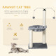 PawHut 83cm Cat Tree Tower for Indoor Cats w/ Sisal Scratching Post Hammock Hanging Toy Activity Centre - Grey