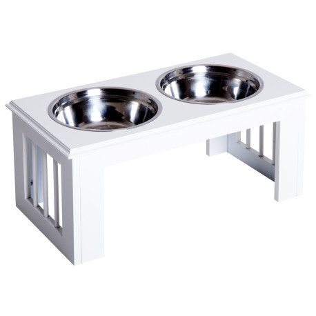 PawHut Raised Dog Feeding Bowls with Stand, Stainless Steel for Small and Medium Dog, 58L x 31W x 25H cm - Grey