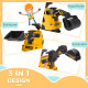 3 in 1 Ride-On Excavator, Bulldozer, Road Roller, with Music, Anti-Roll Device, for Ages 18-48 Months - Yellow