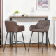 Set of 2 Bar stools Retro PU Leather Bar Chairs w/ Footrest Metal Frame Comfort Support Stylish Dining Seating Home Brown