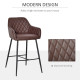 Set of 2 Bar stools Retro PU Leather Bar Chairs w/ Footrest Metal Frame Comfort Support Stylish Dining Seating Home Brown