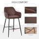 Set of 2 Bar stools Retro PU Leather Bar Chairs w/ Footrest Metal Frame Comfort Support Stylish Dining Seating Home Brown