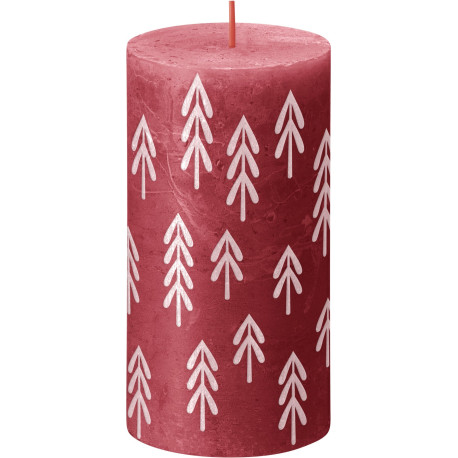 Bolsius Rustic Delicate Red Silhouette Pillar Candle with Tree (130mm x 68mm)