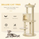 PawHut 104 cm Cat Tree, Cat Condo Tree Tower, Cat Activity Centre with Scratching Posts, Plush Perch, Hanging Ball - Cream White