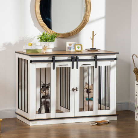 PawHut Dog Crate Furniture for Large Dogs, Double Dog Cage for Small Dogs