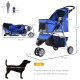 PawHut Dog Stroller, 3 Wheels Foldable Cat Dog Pram with Cup Holder, Storage Basket, Pet Stroller for Small Miniature Dogs, Blue