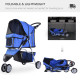 PawHut Dog Stroller, 3 Wheels Foldable Cat Dog Pram with Cup Holder, Storage Basket, Pet Stroller for Small Miniature Dogs, Blue